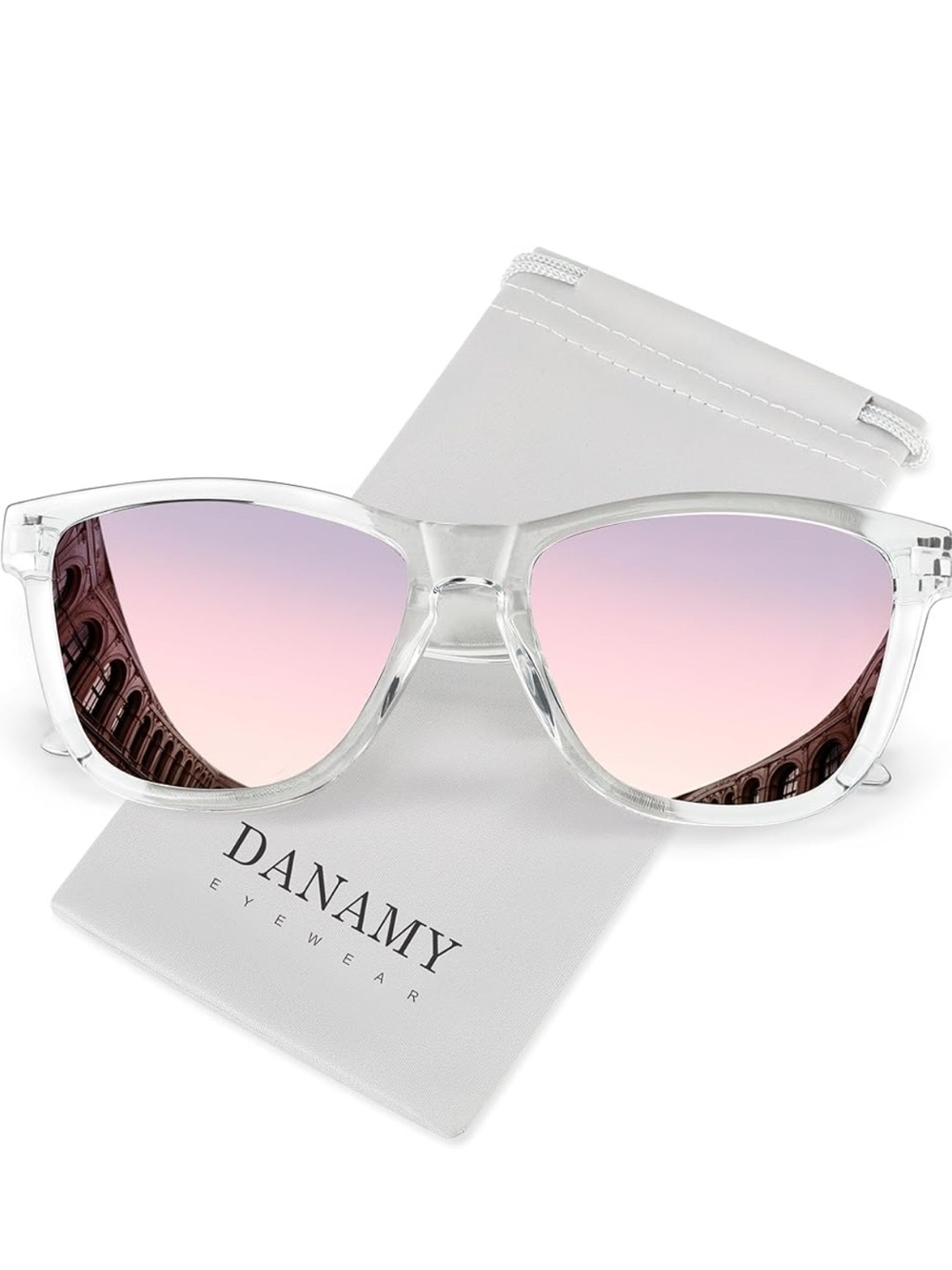 Clear Frame Sunglasses with Pink Gradient Lenses